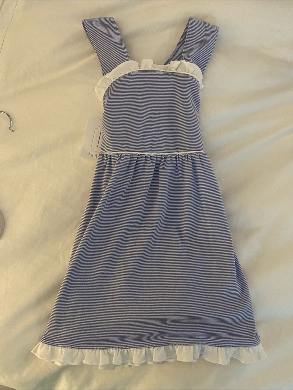 NWT Lila and Hayes Striped Blue Ruffle-Trim Dress 18-24mo